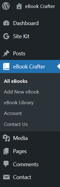 Creating your first eBook with eBook Crafter 1 eBook Crafter dashboard menu
