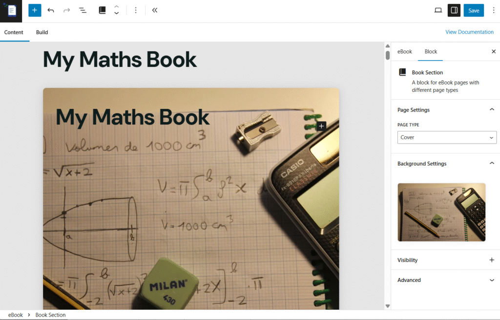 Creating your first eBook with eBook Crafter 4 Content tab of eBook Crafter's eBook creation interface using native block editor
