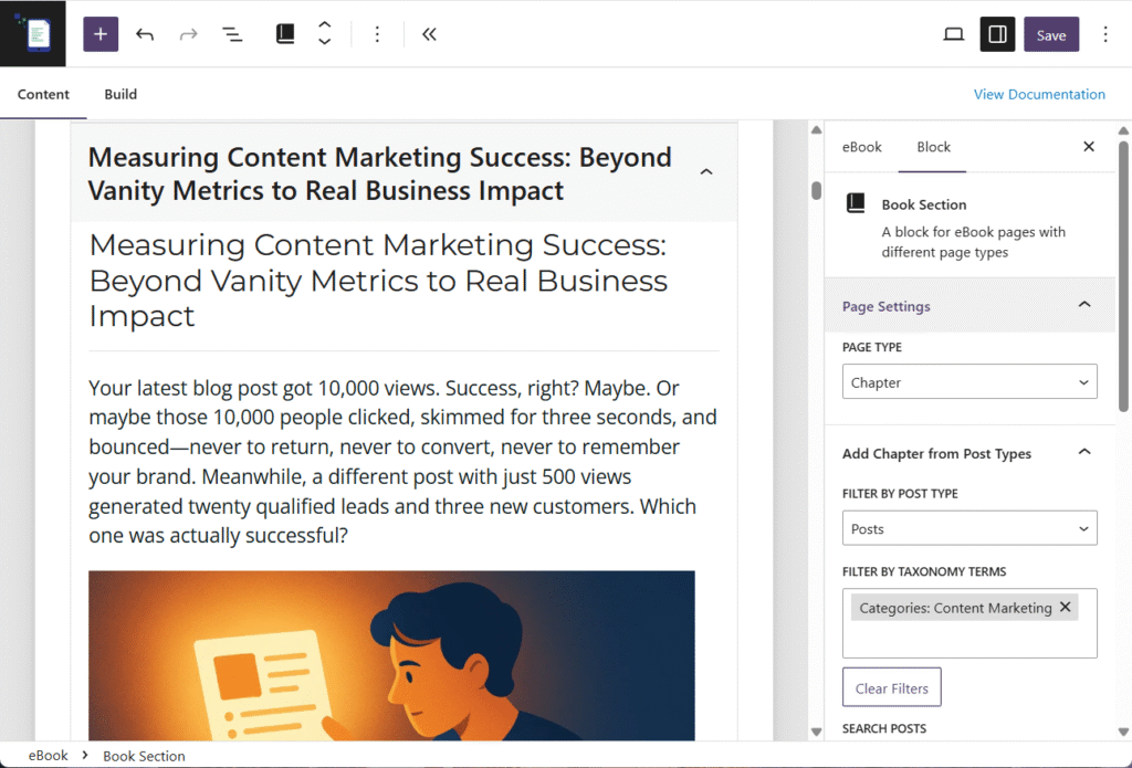 Adding Custom Fonts for use in your eBook 4 Measuring content marketing success - An example of an eBook being edited using eBook Crafter.