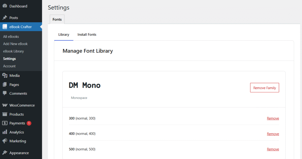 Adding Custom Fonts for use in your eBook 1 Font installation screen of eBook Crafter.