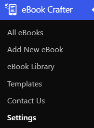 The admin menu eBook Crafter > Settings.
