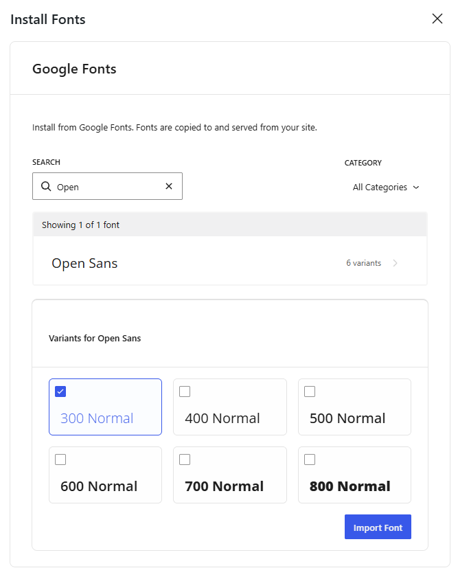 The Install Fonts dialog on the Fonts tab of eBook Crafter's Settings page.