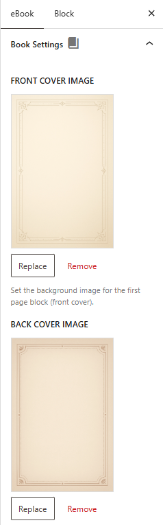 The Book Settings section of the eBook tab.