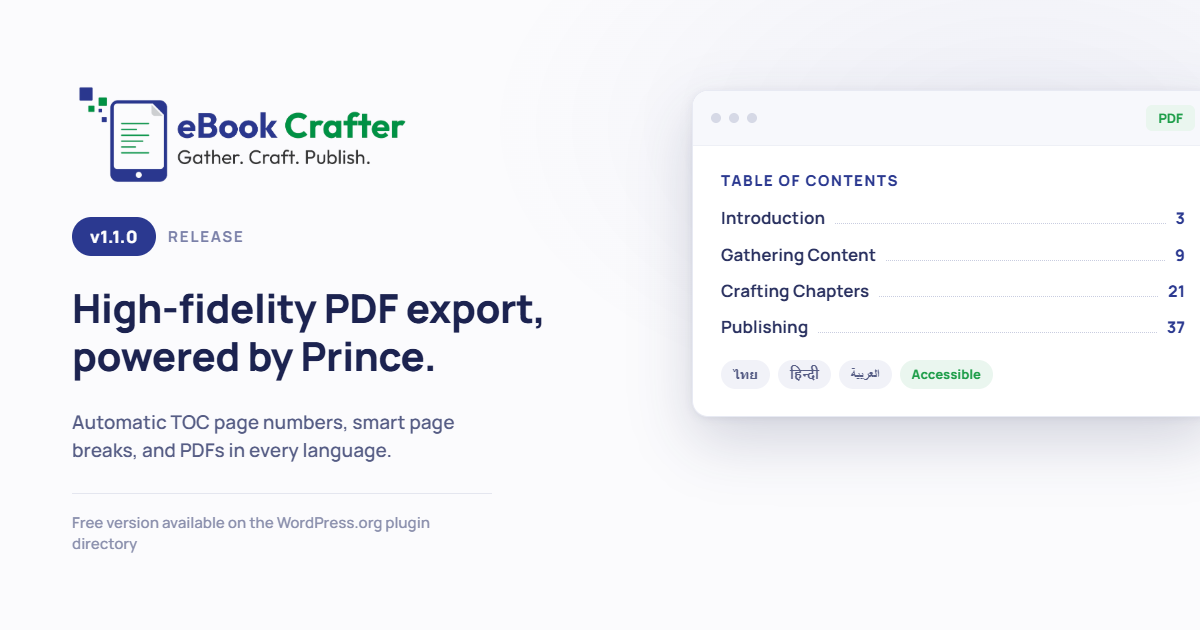 eBook Crafter Pro version 1.1.0 is released.