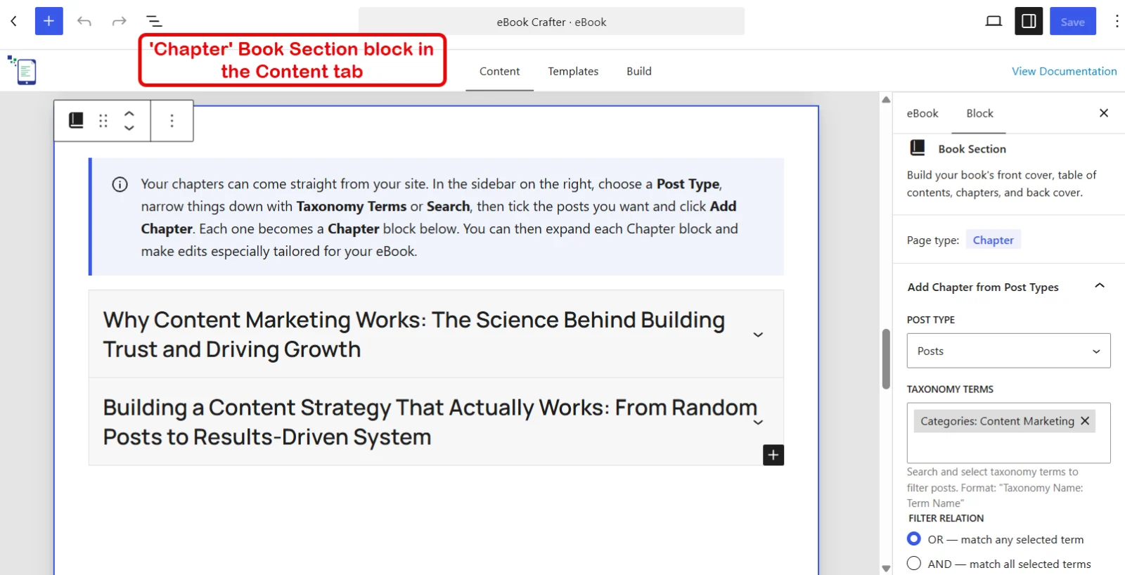 WordPress eBook Creator Features 2 The Chapter page block in the WordPress block editor