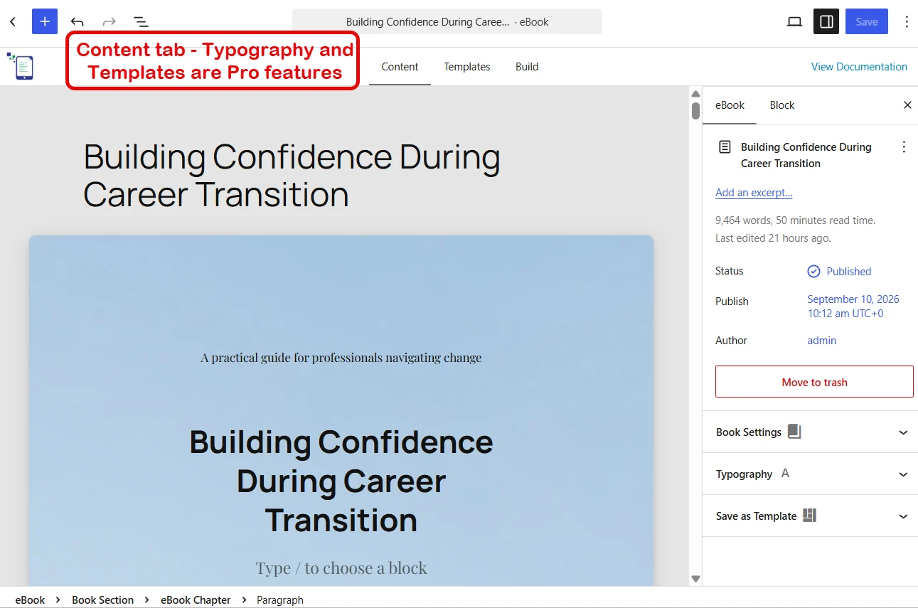 WordPress eBook Creator Features 1 Creating a PDF from WordPress posts in the Content tab